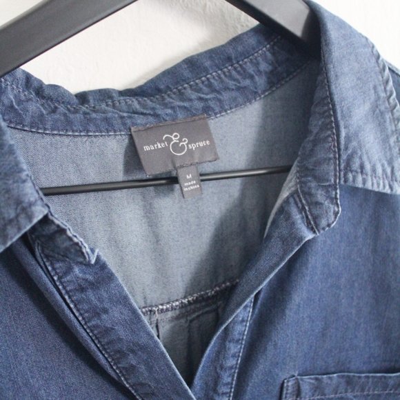 Market & Spruce Long Sleeve Chambray Popover Top Size MEDIUM - Picture 2 of 6